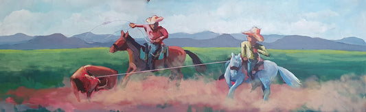 "Team Roping" 12"x36" canvas print